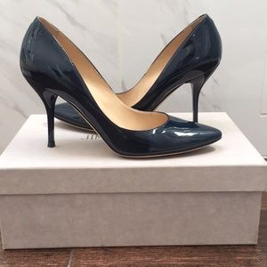 JIMMY CHOOS navy bluepatent Mei Almond toe pump